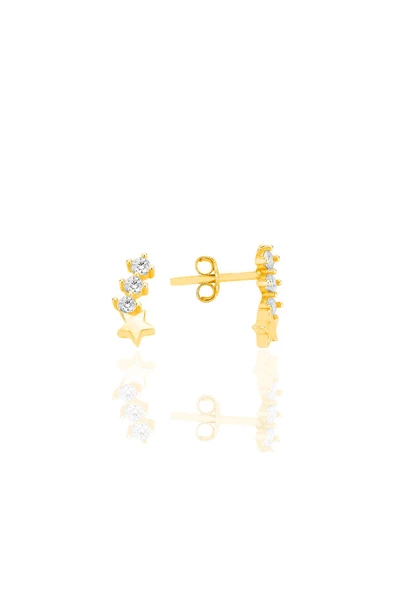 Gümüş altın yaldızlı zirkon taşlı kuyruklu yıldız küpe SGTL12551GOLD ürün görseli 1
