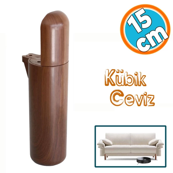 Mobilya Kanepe TV Ünitesi Koltuk Ayağı Baza Ayakları Ahşap Desenli Kahverengi Ceviz 15 cm ürün görseli 1