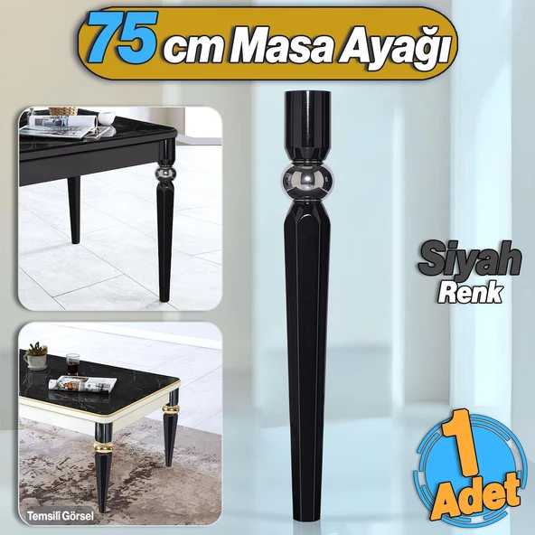 Elips Masa Dresuar Ayağı 75 Cm Plastik Siyah Krom Ayak Mutfak Yemek Masası Mobilya Ayakları Siyah ürün görseli 1