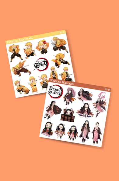 Zenitsu Agatsuma-Nezuko Kamado-Demon Slayer - 2li sticker set - parlak kağıt - başarı çıkartmaları- süsleme etiket ürün görseli 1
