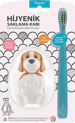 Flipper Animals Hijyenik Saklama Kabı + Çocuk Diş Fırçası Seti - Köpek ürün görseli 1