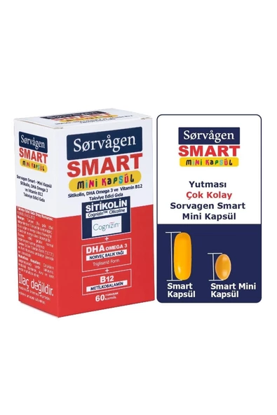 Sorvagen Smart Mini Kapsül Sitikolin, Dha Omega 3 Ve B12 - 60 Kapsül ürün görseli 1