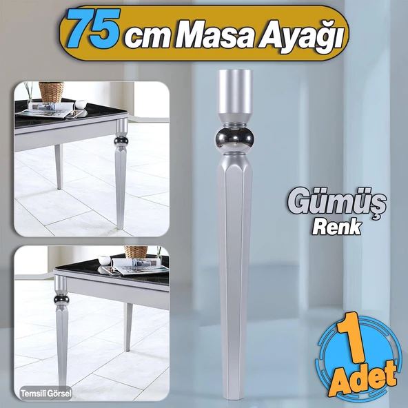 Elips Masa Dresuar Ayağı 75 cm Plastik Gümüş Gri Ayak Mutfak Yemek Masası Mobilya Ayakları Gümüş ürün görseli 1