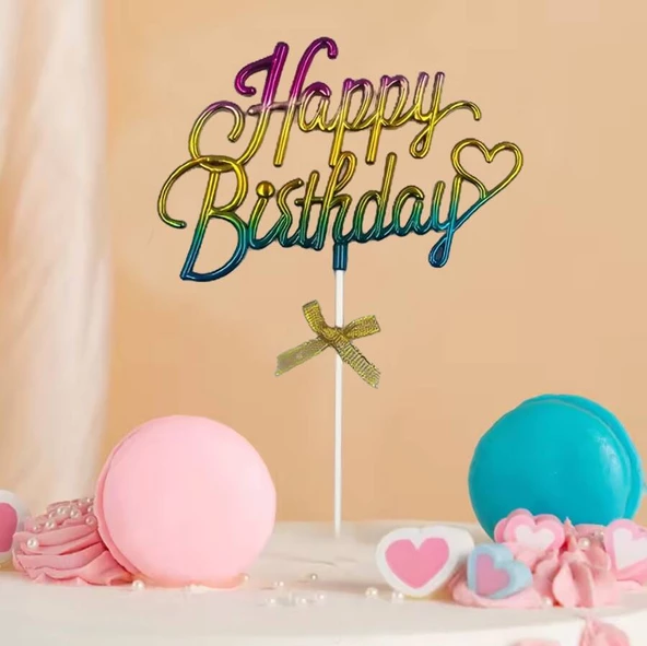Pasta Üstü Happy Bırthday Krom Rengarenk 20 cm ürün görseli 1