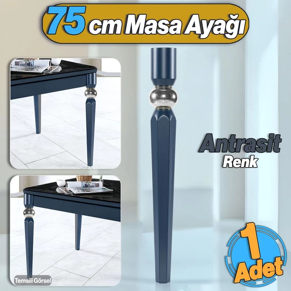 Elips Masa Dresuar Ayağı 75 cm Plastik Antrasit Ayak Mutfak Yemek Masası Mobilya Ayakları Antrasit ürün görseli 1