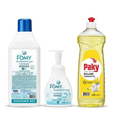 FOMY Antibakteriyel Köpük Sabun Seti + PAKY Elde Bulaşık Deterjanı, Uzun Süreli Hijyen ürün görseli 1