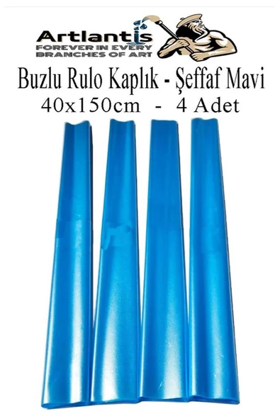 Buzlu Rulo Şeffaf Mavi Kaplık 4 Adet 40x150 cm Defter Kitap Kaplığı Okul Öğrenci Rulo Kaplık ürün görseli 1