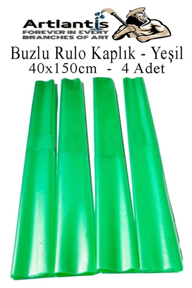 Buzlu Rulo Şeffaf Yeşil Kaplık 4 Adet 40x150 cm Defter Kitap Kaplığı Okul Öğrenci Rulo Kaplık ürün görseli 1