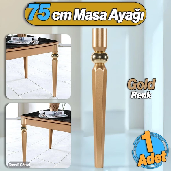 Elips Masa Dresuar Ayağı 75 cm Plastik Gold Altın Ayak Mutfak Yemek Masası Mobilya Ayakları Gold ürün görseli 1