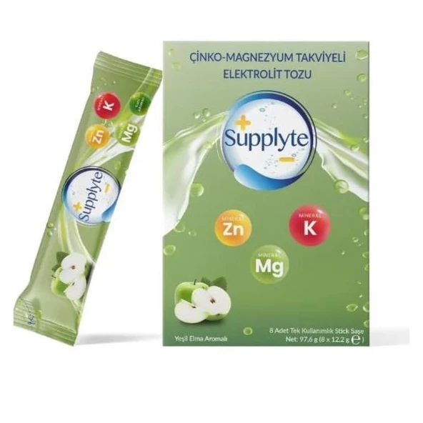 Supplyte Çinko Magnezyum Takviyeli Elektrolit Saşe Elma Aromalı 8'li ürün görseli 1