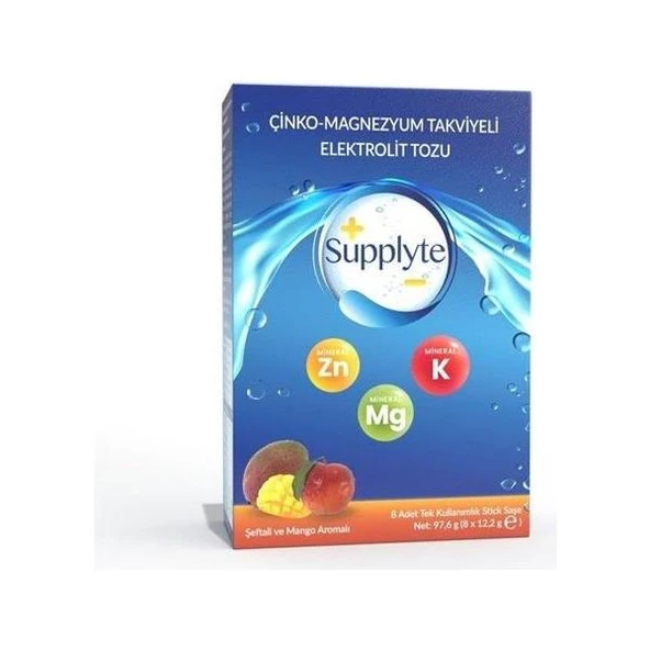 Supplyte Çinko Magnezyum Takviyeli Elektrolit Saşe Şeftali Mango Aromalı 8'li ürün görseli 1