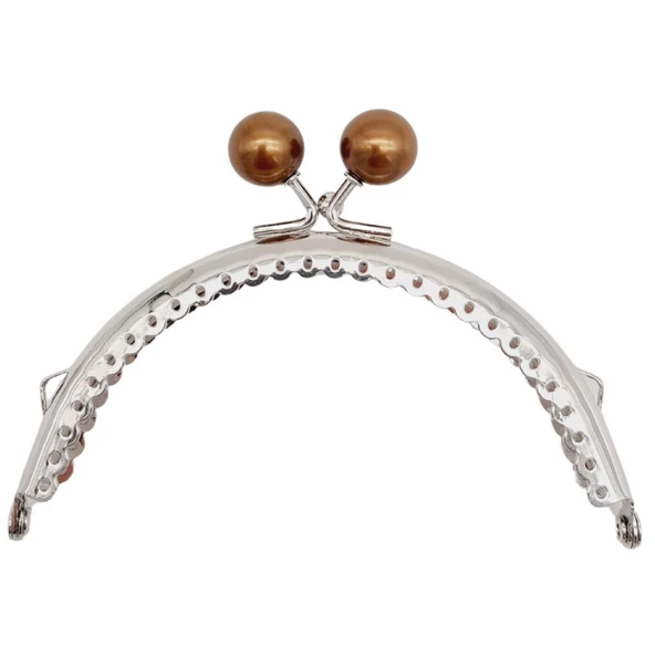 Angel Çanta Aksesuar 10.5 cm Gümüş Metal Kahverengi Toplu Oval Cüzdan Klipsi Çanta Bursu Model 2 ürün görseli 1