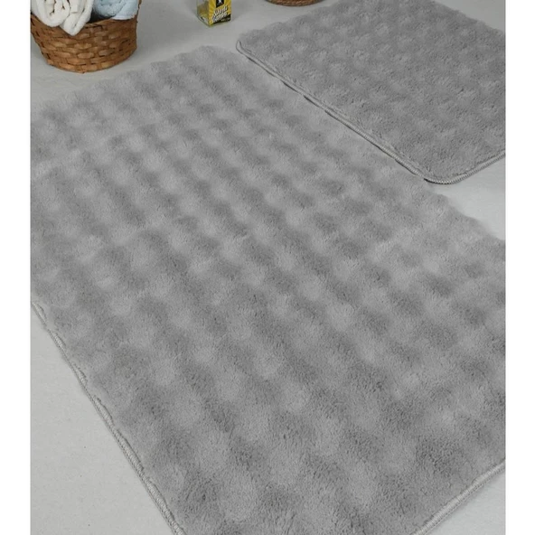 Zebra Casa Bonny 2’li Pelüş Banyo Paspası Gri ürün görseli 1