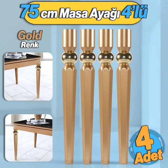 4 Adet Elips Masa Dresuar Ayağı 75 cm Plastik Gold Altın Mutfak Yemek Masası Mobilya Ayakları ürün görseli 1