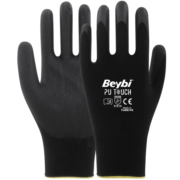 Beybi TOUCH PU Poliüretan Kaplı Polyester Eldiven NO:8 (1 ÇİFT) ürün görseli 1