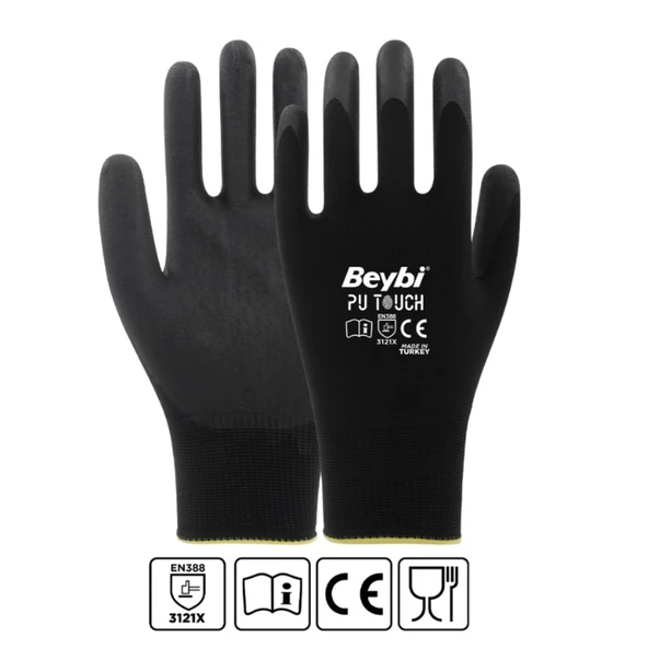 Beybi TOUCH PU Poliüretan Kaplı Polyester Eldiven NO:8 (1 ÇİFT) - Resim 4