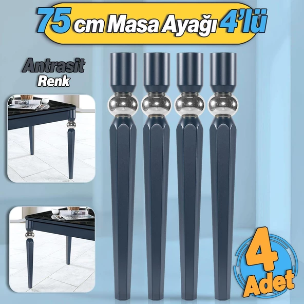 4 Adet Elips Masa Dresuar Ayağı 75 cm Plastik Antrasit Ayak Mutfak Yemek Masası Mobilya Ayakları ürün görseli 1