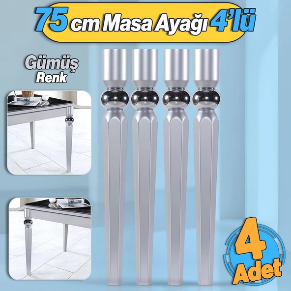 4 Adet Elips Masa Dresuar Ayağı 75 cm Plastik Gümüş Gri Mutfak Yemek Masası Mobilya Ayakları ürün görseli 1