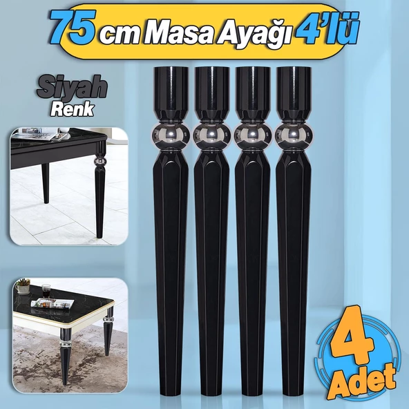 4 Adet Elips Masa Dresuar Ayağı 75 cm Plastik Siyah Krom Ayak Mutfak Yemek Masası Mobilya Ayakları ürün görseli 1