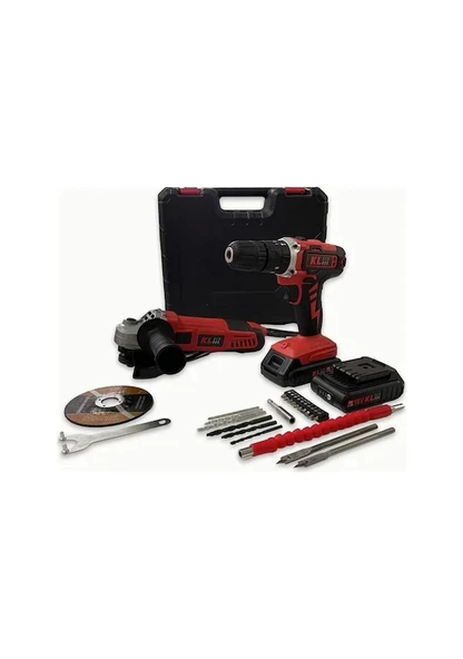 Klpro KLEco KETM1875 18V/1.5 AH Çift Akülü Darbeli Matkap + 750W Avuç Taşlama + 23 Parça Aksesuar Set ürün görseli 1