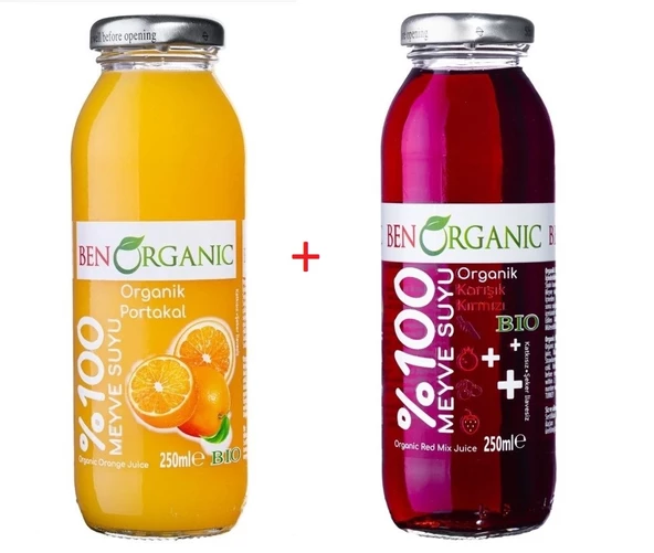 Ben Organic Portakal + Kırmızı Meyveler %100 Organik Meyve Suyu 250 ml 2'li Paket ürün görseli 1