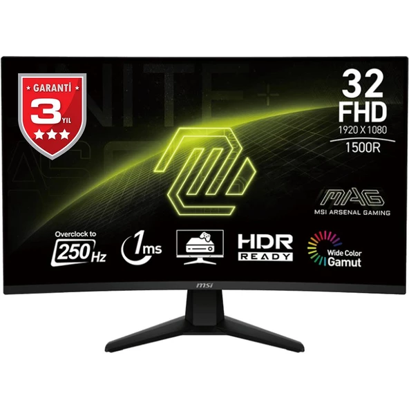 MSI 31.5 MAG 32C6X CURVED 1500R VA 2560X1440 FHD 16:9 250HZ 1MS FREESYNC PREMIUM GAMING MONITOR ürün görseli 1