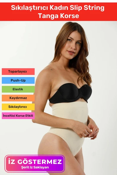 Yüksek Bel Karın Toparlayıcı Kaymaz İz Göstermeyen Sıkılaştırıcı Kadın Slip String Tanga Korse ürün görseli 1
