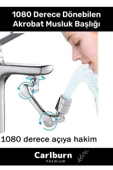 Premium Çift Fonksiyonlu Metal Görünümlü 1080 Derece Dönebilen Akrobat Musluk Ucu Başlığı ürün görseli 1