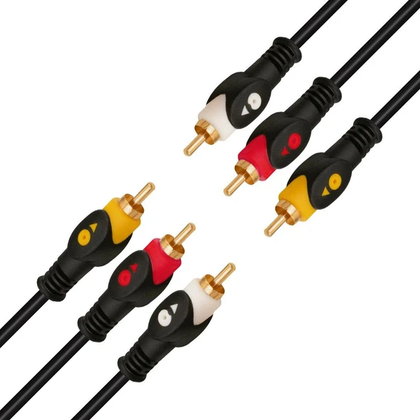 POWERMASTER 3 RCA + 3 RCA 1.5 METRE POŞETLİ GOLD 1. KALİTE KABLO ürün görseli 1