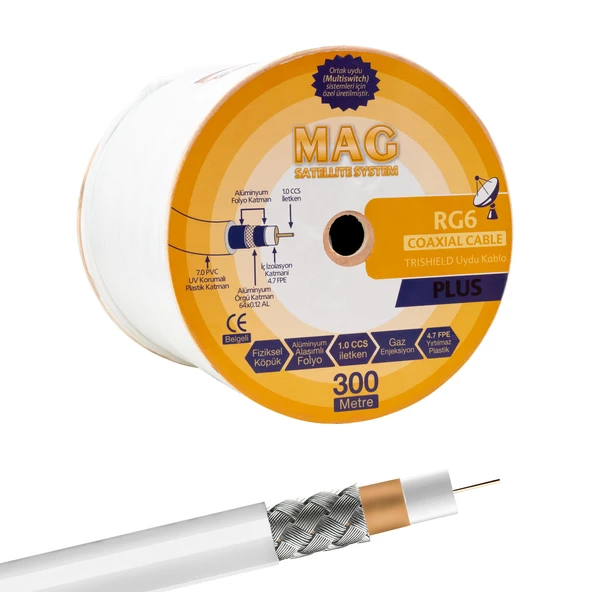 MAG PLUS RG6/U4 TRISHEILD ANTEN KABLOSU (300 METRE) ürün görseli 1