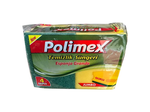 Polimex 4'lü Endüstriyel Büyük Boy Oluklu Bulaşık Süngeri - 4,5 x 9 x 12 Cm. - 4 Adetlik Paket ürün görseli 1