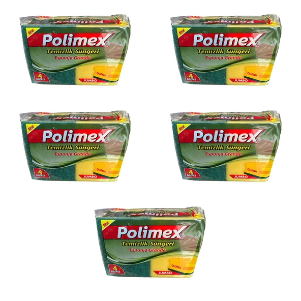 Polimex 4'lü Endüstriyel Büyük Boy Oluklu Bulaşık Süngeri - 4,5 x 9 x 12 Cm. - 4 Adetlik 5 Paket ürün görseli 1
