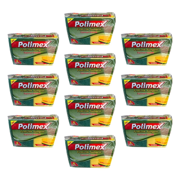 Polimex 4'lü Endüstriyel Büyük Boy Oluklu Bulaşık Süngeri - 4,5 x 9 x 12 Cm. - 4 Adetlik 10 Paket ürün görseli 1