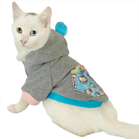 Kitty Grey Kapsonlu Sweatshirt Kedi Süeteri Kedi Kıyafeti ürün görseli 1