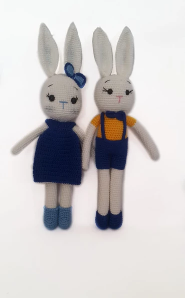 Blue Rabbits Ailesi Amigurumi Organik Oyuncak ürün görseli 1