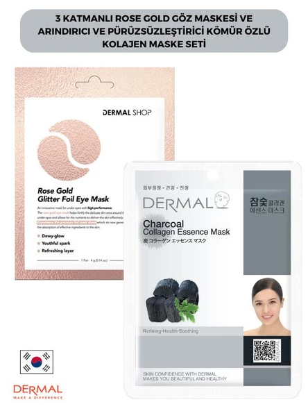 3 Katmanlı Rose Gold Göz Maskesi ve Arındırıcı Ve Pürüzsüzleştirici Kömür Özlü Kolajen Maske Seti ürün görseli 1