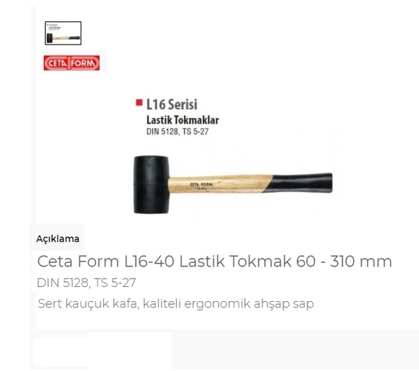 Ceta Form L16-40 Lastik Tokmak 60 - 310 Mm ürün görseli 1