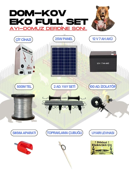 DOM-KOV Domuz Ayı Kovucu Set - Elektrikli Çit Sistemi - Güneş Panelli Set ürün görseli 1