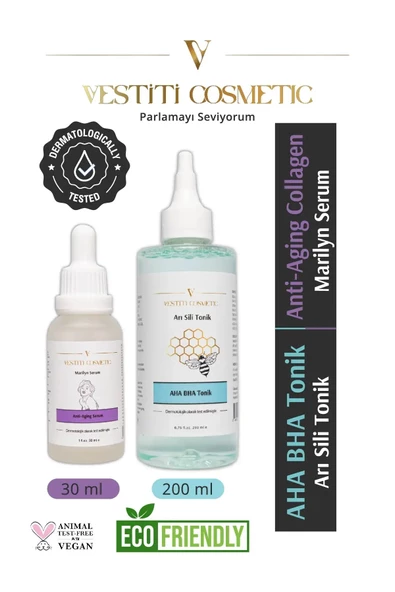VESTİTİ COSMETİC,AHA BHA Tonik - Anti Aging Collagen Serum 2’li Set ürün görseli 1