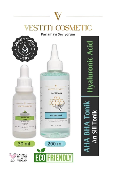 VESTİTİ COSMETİC,AHA BHA Tonik - Hyaluronic Acid Serum 2’li Set ürün görseli 1