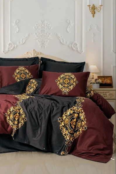 Cotton Box Palace Saten Çift Kişilik Nevresim Takımı Ebren Antrasit ürün görseli 1
