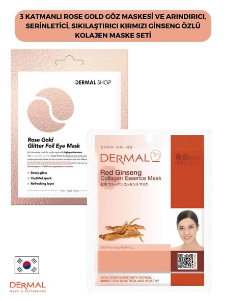 3 Katmanlı Rose Gold Göz Maskesi ve Arındırıcı, Serinletici, Sıkılaştırıcı Kırmızı Ginseng Özlü Kolajen Maske Seti ürün görseli 1