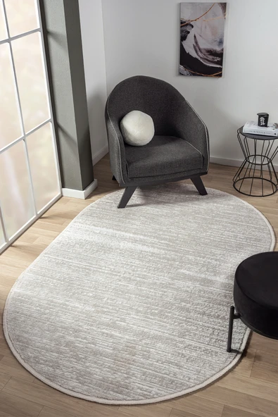 Konfor Jasmine 1452 Oval Krem Bej Modern Dokuma Saçaklı Halı Mutfak Salon Oturma Odası Halısı ürün görseli 1