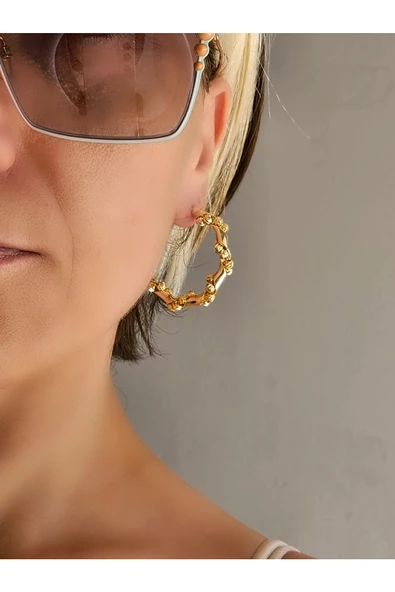 Oval Halka Model Mineli Yeşil Çelik Küpe ürün görseli 1