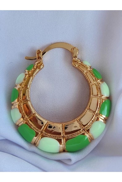 Oval Halka Model Mineli Yeşil Çelik Küpe - Resim 3