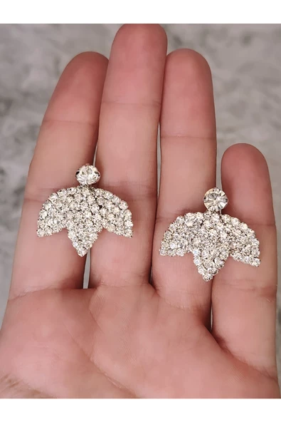 Kuş Çiçek Model Kristal Taşlı Küpe - Resim 4