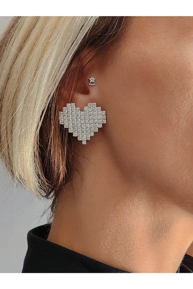 Kalp Model Kristal Taşlı Küpe - Resim 2