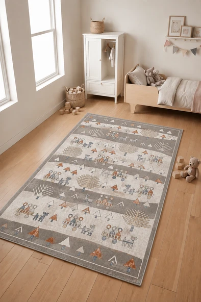Kids 4583 Renkli Dokuma Çocuk Odası Halısı Tozumaz Yumuşak Bebek Odası Halısı ürün görseli 1