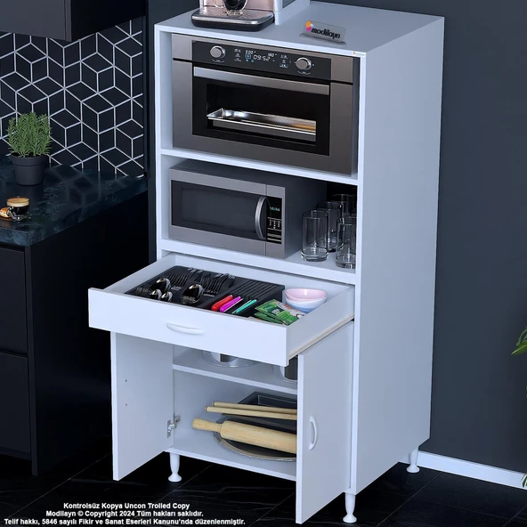 MODİLAYN BİRCE LİNA 70 x 162,4 x 48 cm 1 ÇEKMECE  2 KAPAK 4 RAF MİKRO DALGA MİNİ FIRIN  DOLABI ürün görseli 1