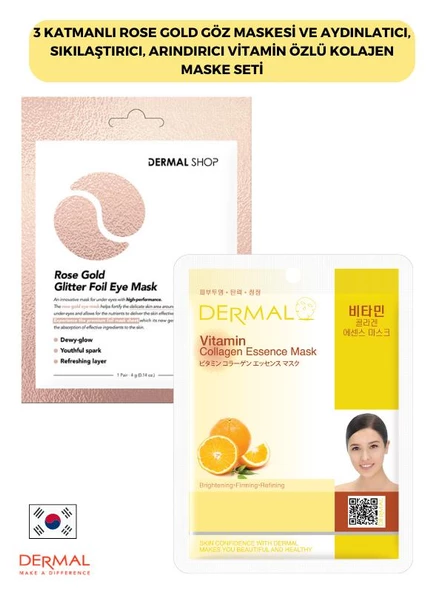 3 Katmanlı Rose Gold Göz Maskesi ve Aydınlatıcı, Sıkılaştırıcı, Arındırıcı Vitamin Özlü Kolajen Maske Seti ürün görseli 1
